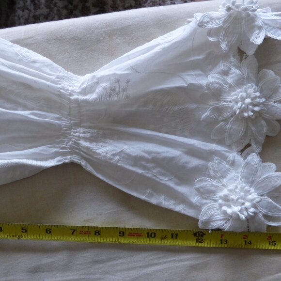 GOTH BOHO HIPPY WEDDING WHITE FLORAL WOVED LONG SLEEVED MINI SKATER DRESS XL - Picture 14 of 16